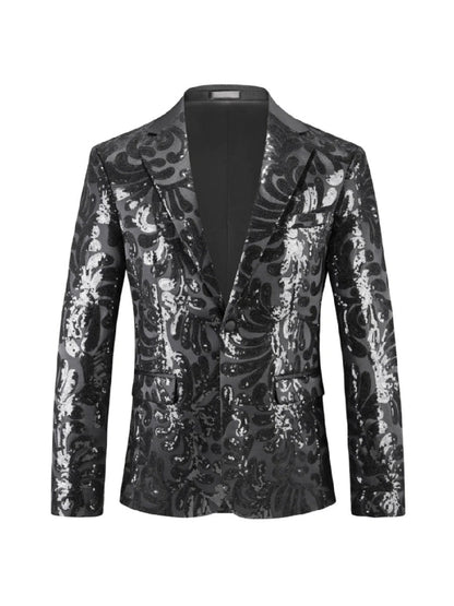 Tailored Fit Lapel Single Breasted One-Button Sequins Printed Men's Party Jacket