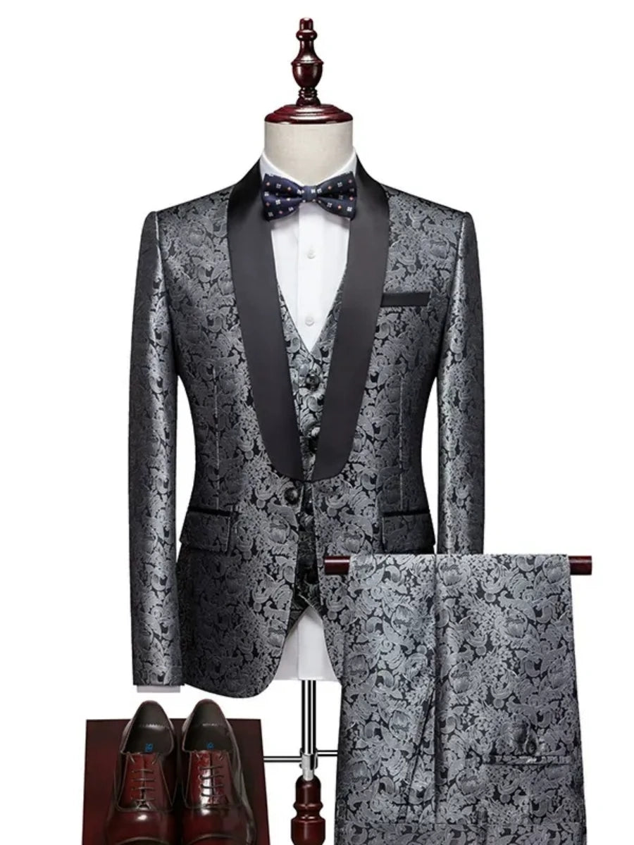 Tailored Fit Single Breasted One-button 3 Pieces Printed Men's Wedding Suits