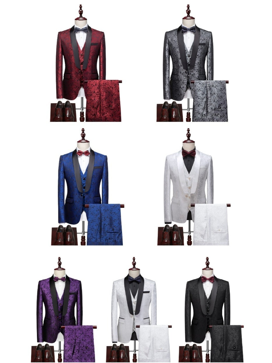Tailored Fit Single Breasted One-button 3 Pieces Printed Men's Wedding Suits