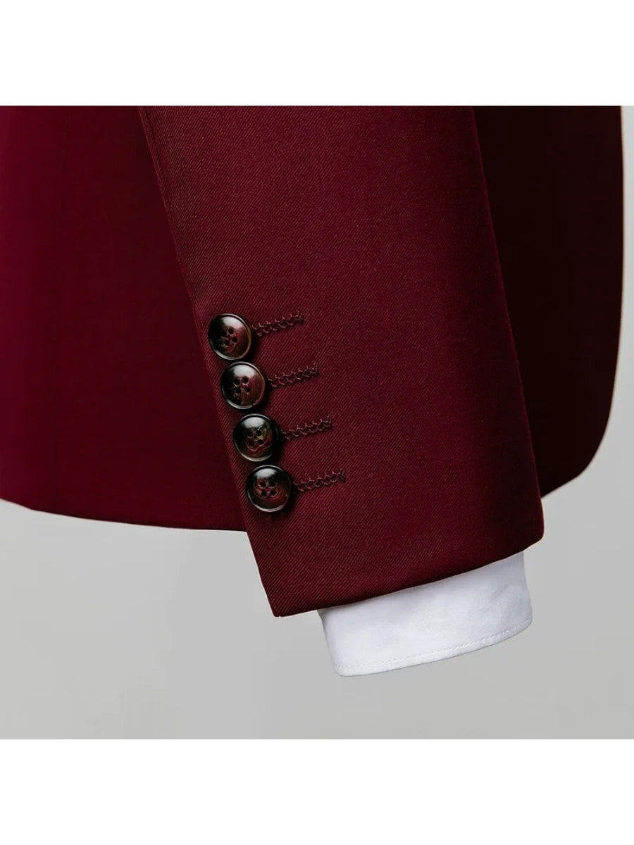 Tailored Fit Double Breasted Two-button 3 Pieces Solid Colored Men's Wedding Suits