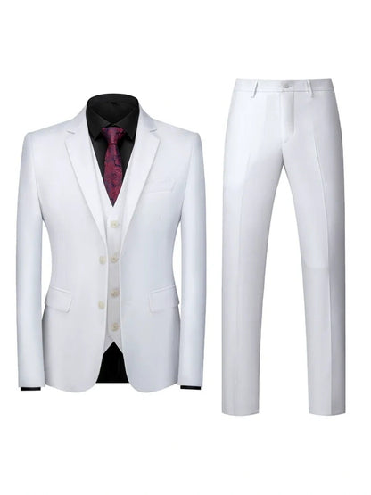 Tailored Fit Double Breasted Two-button 3 Pieces Solid Colored Men's Wedding Suits