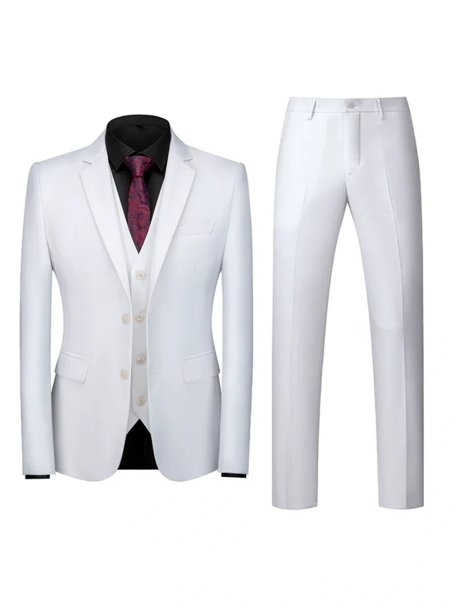Tailored Fit Double Breasted Two-button 3 Pieces Solid Colored Men's Wedding Suits