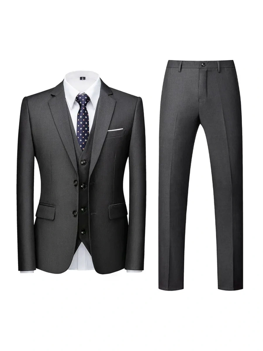 Tailored Fit Double Breasted Two-button 3 Pieces Solid Colored Men's Wedding Suits