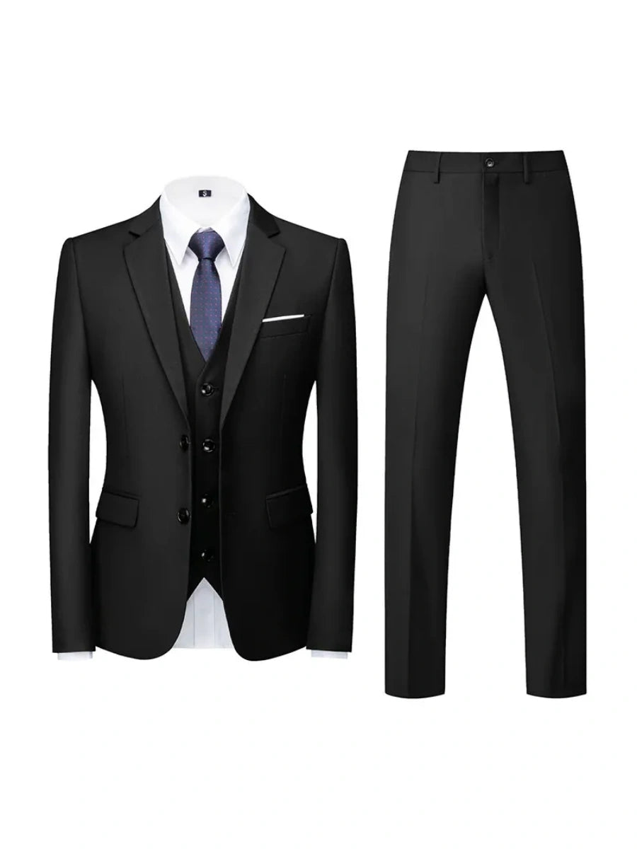 Tailored Fit Double Breasted Two-button 3 Pieces Solid Colored Men's Wedding Suits