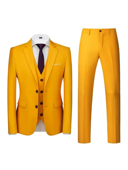 Tailored Fit Double Breasted Two-button 3 Pieces Solid Colored Men's Wedding Suits