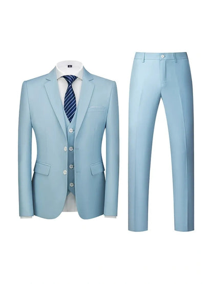 Tailored Fit Double Breasted Two-button 3 Pieces Solid Colored Men's Wedding Suits
