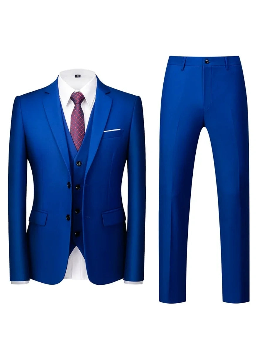 Tailored Fit Double Breasted Two-button 3 Pieces Solid Colored Men's Wedding Suits