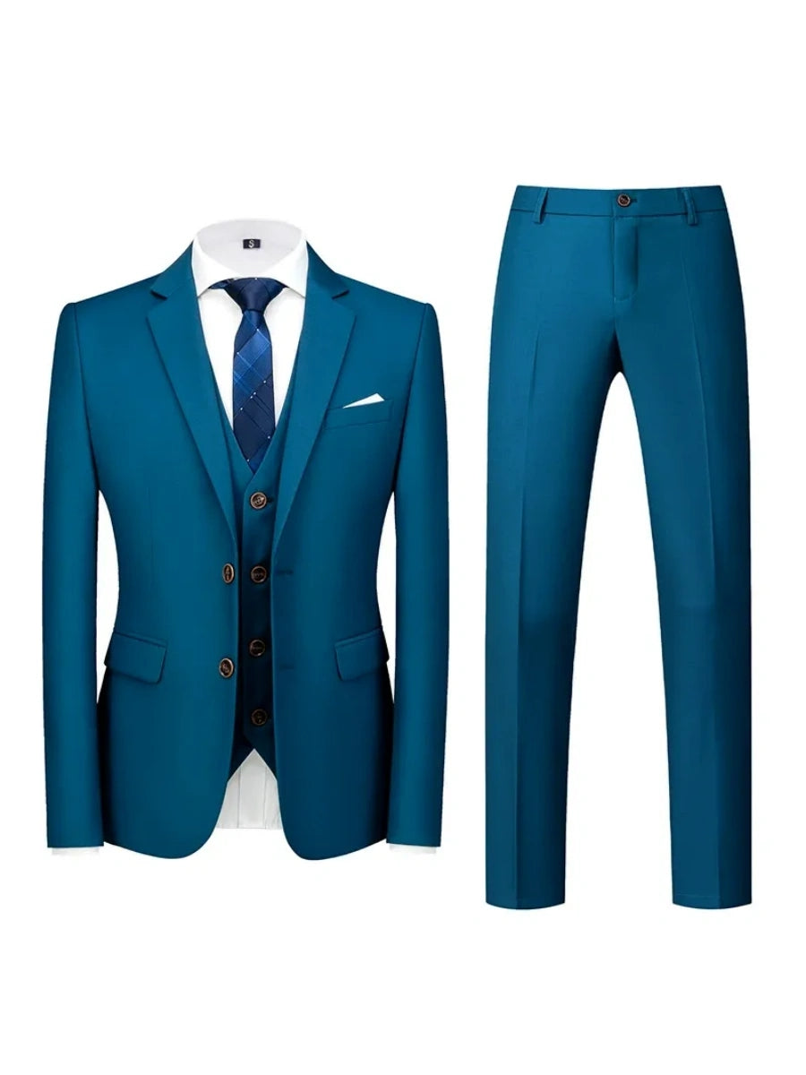 Tailored Fit Double Breasted Two-button 3 Pieces Solid Colored Men's Wedding Suits