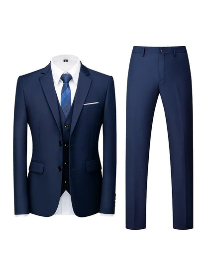 Tailored Fit Double Breasted Two-button 3 Pieces Solid Colored Men's Wedding Suits
