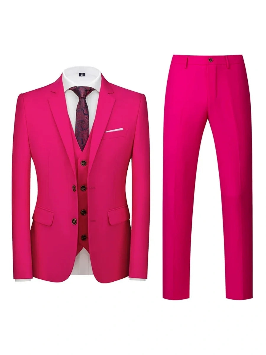 Tailored Fit Double Breasted Two-button 3 Pieces Solid Colored Men's Wedding Suits