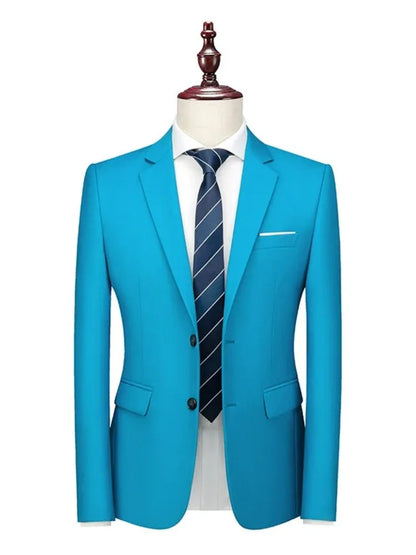 Tailored Fit Single Breasted Two-button 2 Pieces Solid Colored Men's Casual Suits