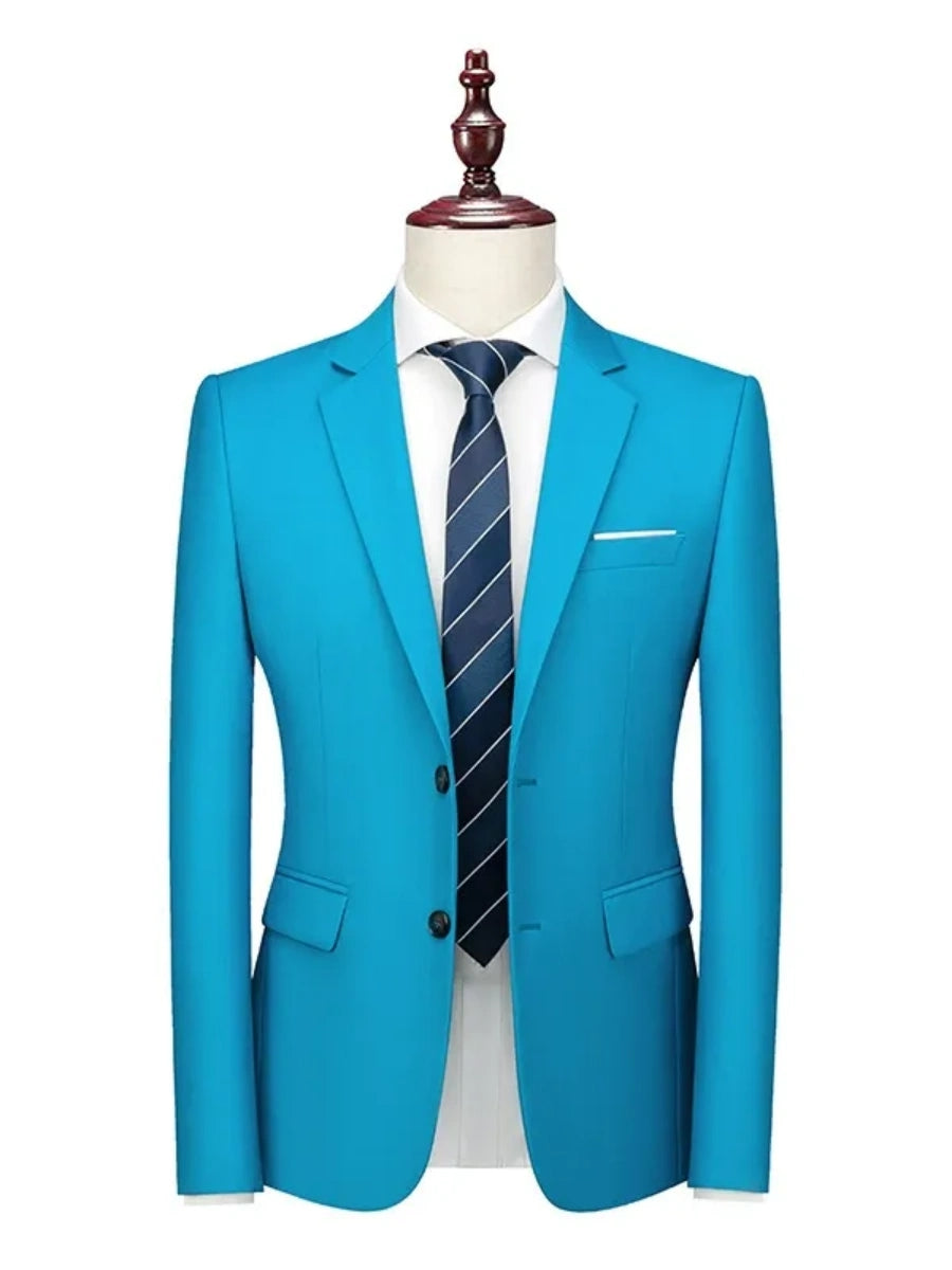 Tailored Fit Single Breasted Two-button 2 Pieces Solid Colored Men's Casual Suits