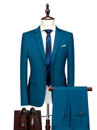 Tailored Fit Single Breasted Two-button 2 Pieces Solid Colored Men's Casual Suits