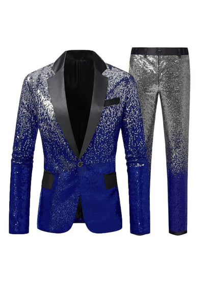 Tailored Fit Single Breasted One-button 2 Pieces Gradient Sequins Men's Casual Suits