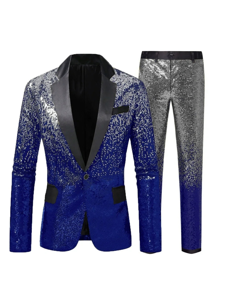 Tailored Fit Single Breasted One-button 2 Pieces Gradient Sequins Men's Casual Suits