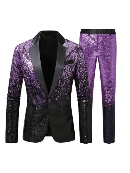 Tailored Fit Single Breasted One-button 2 Pieces Gradient Sequins Men's Casual Suits