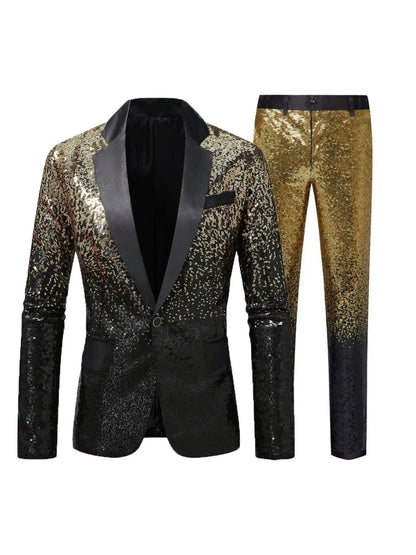 Tailored Fit Single Breasted One-button 2 Pieces Gradient Sequins Men's Casual Suits