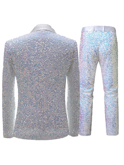 Tailored Fit Single Breasted One-button 2 Pieces Sequins Men's Casual Suits