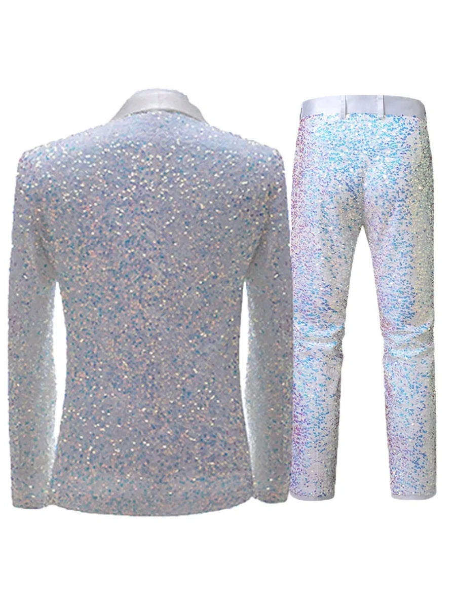 Tailored Fit Single Breasted One-button 2 Pieces Sequins Men's Casual Suits