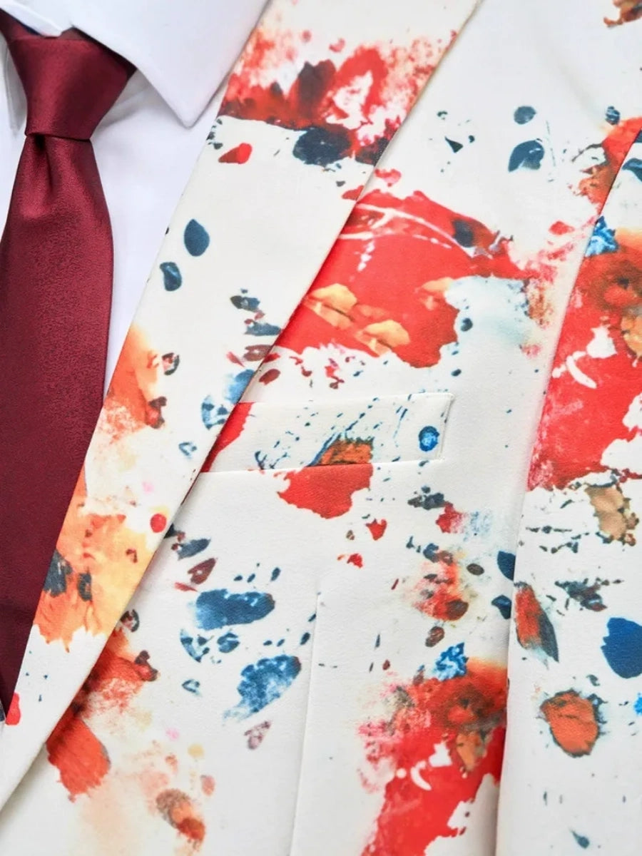 Tailored Fit Single Breasted One-button 2 Pieces 3D Digital Printed Men's Casual Suits