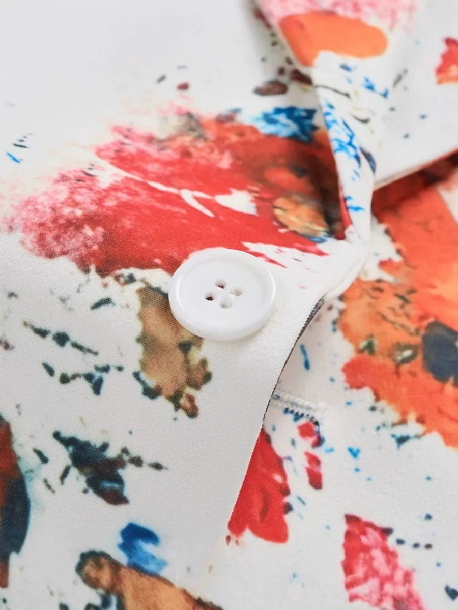 Tailored Fit Single Breasted One-button 2 Pieces 3D Digital Printed Men's Casual Suits