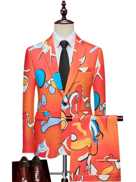 Tailored Fit Single Breasted One-button 2 Pieces Printed Men's Casual Suits