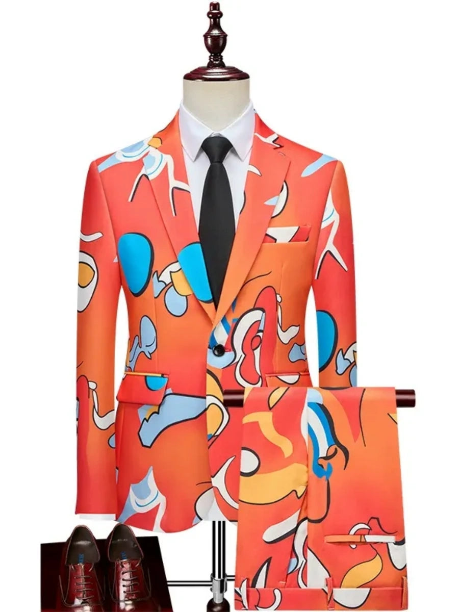 Tailored Fit Single Breasted One-button 2 Pieces Printed Men's Casual Suits