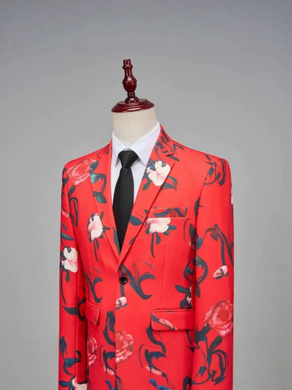 Tailored Fit Single Breasted One-button 2 Pieces Flower Printed Men's Casual Suits
