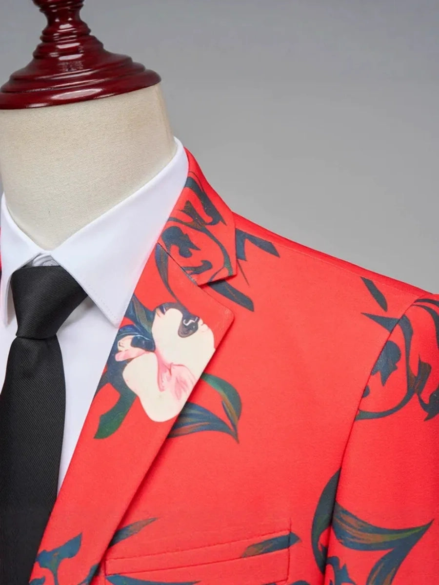 Tailored Fit Single Breasted One-button 2 Pieces Flower Printed Men's Casual Suits