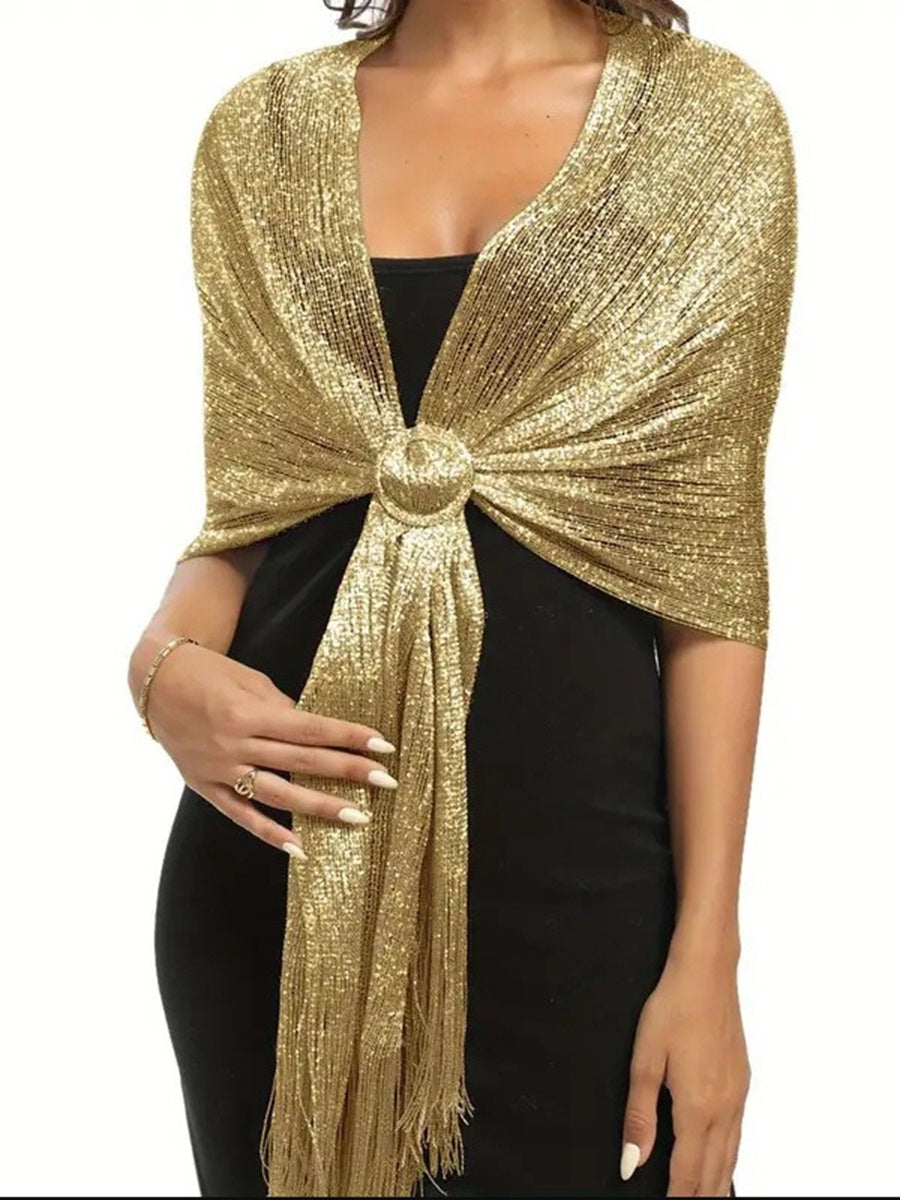 (70cm*45cm)Glamorous Metallic Shawls with Tassel Wedding Guest Wraps