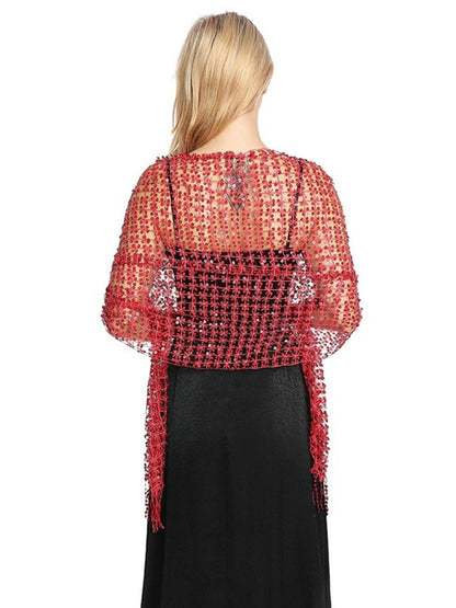 Women's Solid Colored Fringed Scarf Wedding Cape with Sequins