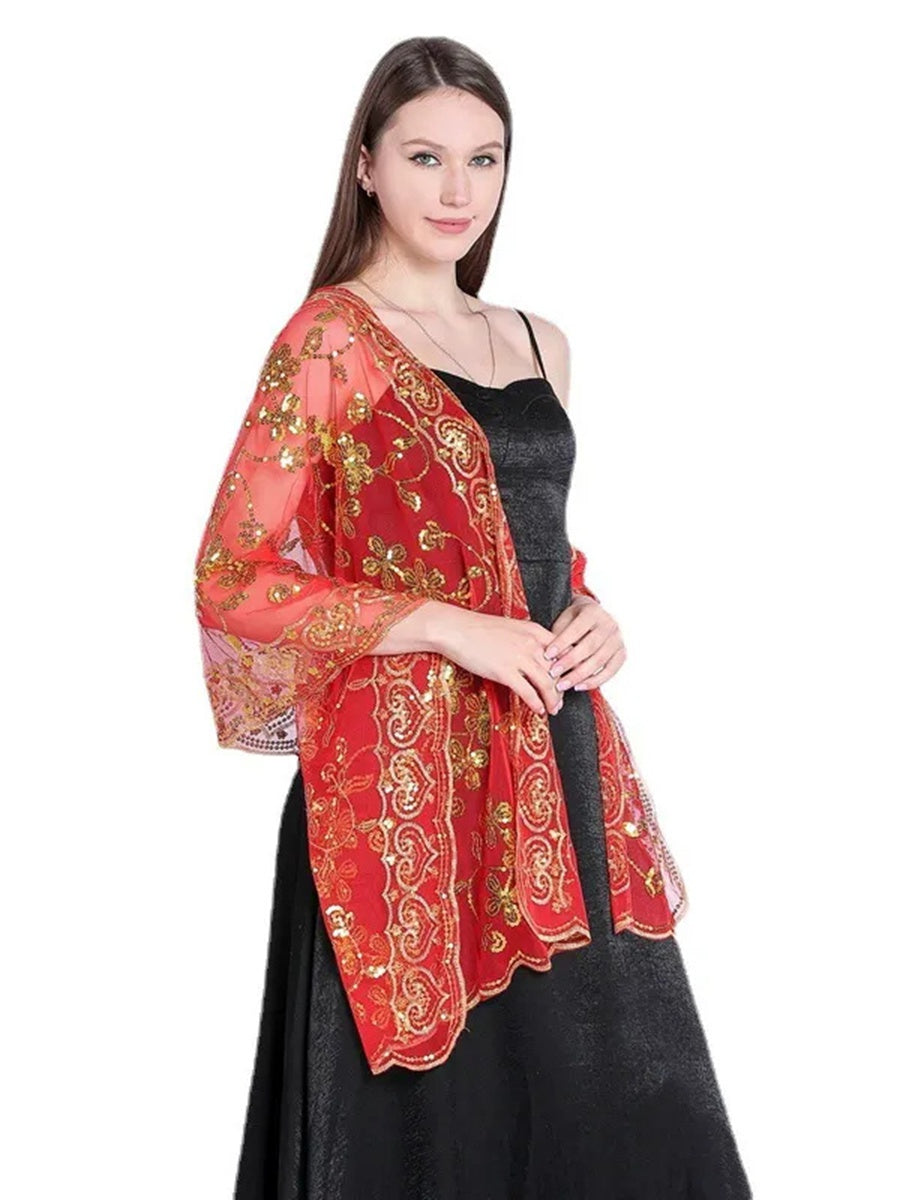 Women's Lace Sequined Elegant Cape with Appliques
