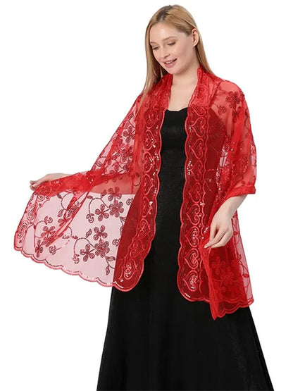 Women's Lace Sequined Elegant Cape with Appliques