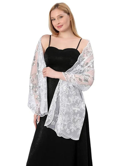 Women's Lace Sequined Elegant Cape with Appliques