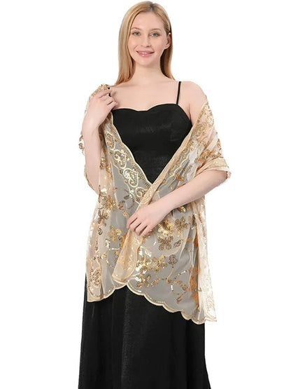 Women's Lace Sequined Elegant Cape with Appliques