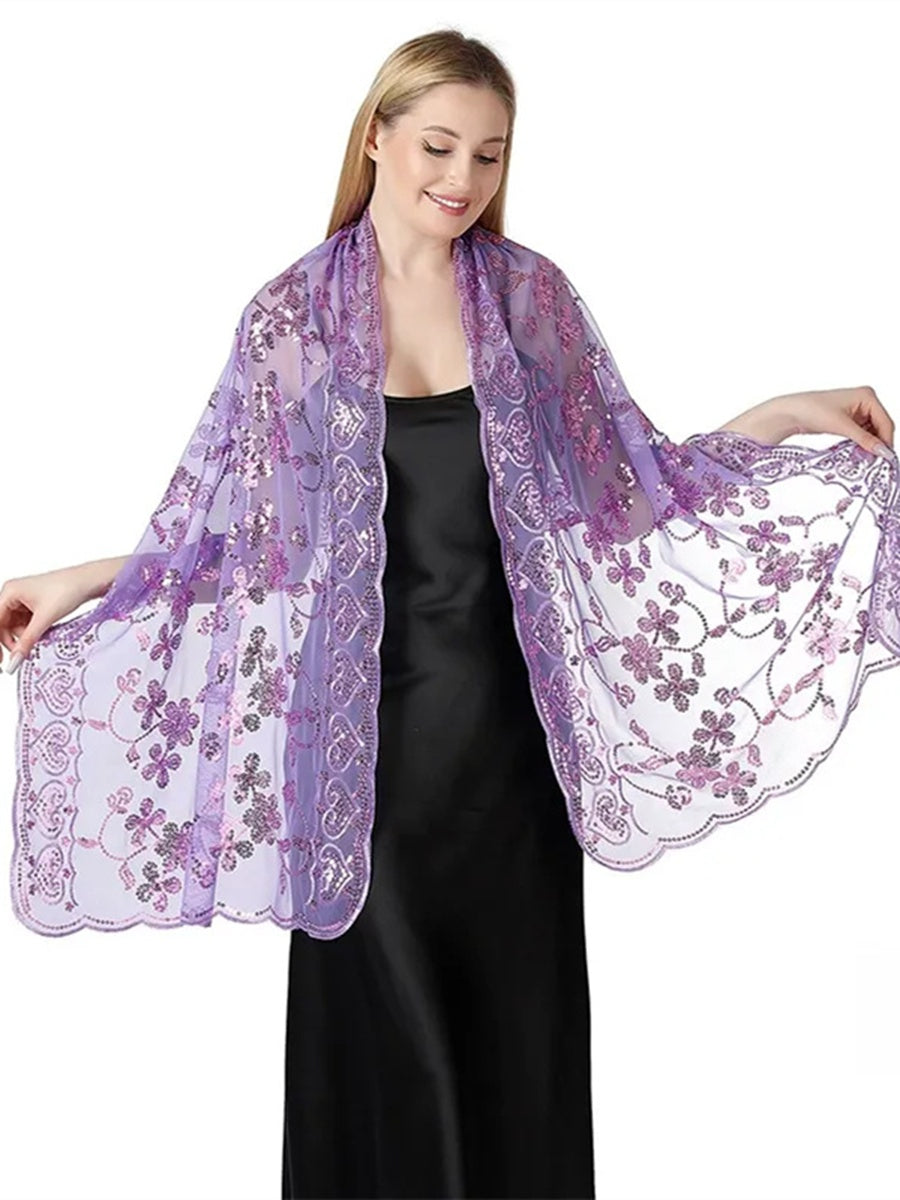 Women's Lace Sequined Elegant Cape with Appliques
