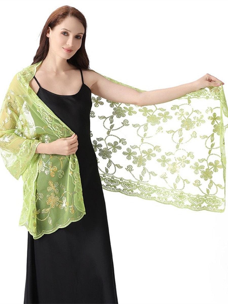 Women's Lace Sequined Elegant Cape with Appliques