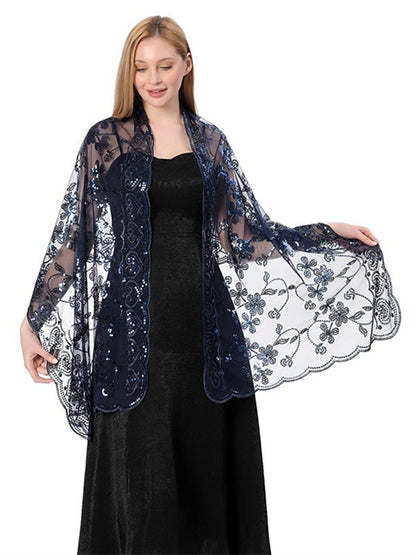 Women's Lace Sequined Elegant Cape with Appliques