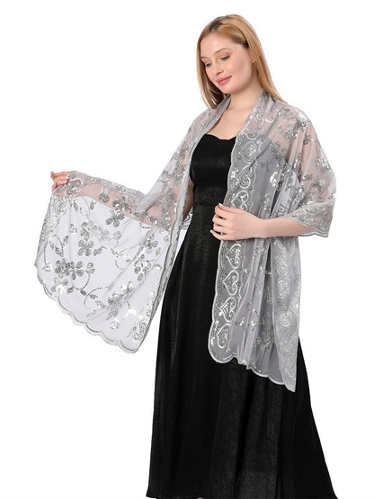 Women's Lace Sequined Elegant Cape with Appliques