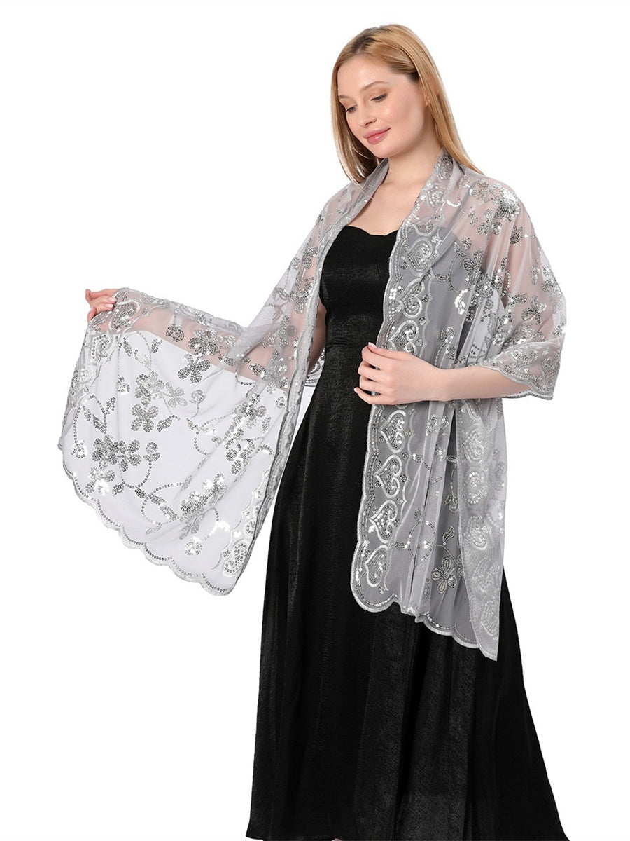 Women's Lace Sequined Elegant Cape with Appliques