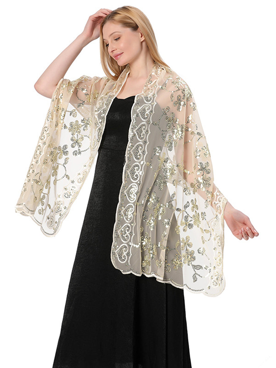Women's Lace Sequined Elegant Cape with Appliques