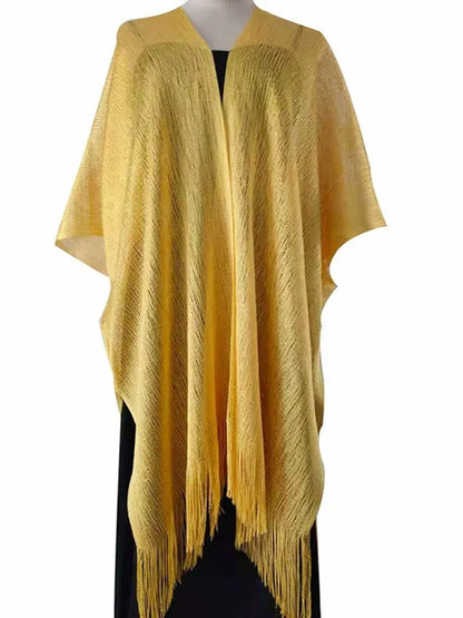 Women's Sparkling Solid Colored Party Scarf Cape with Tassels