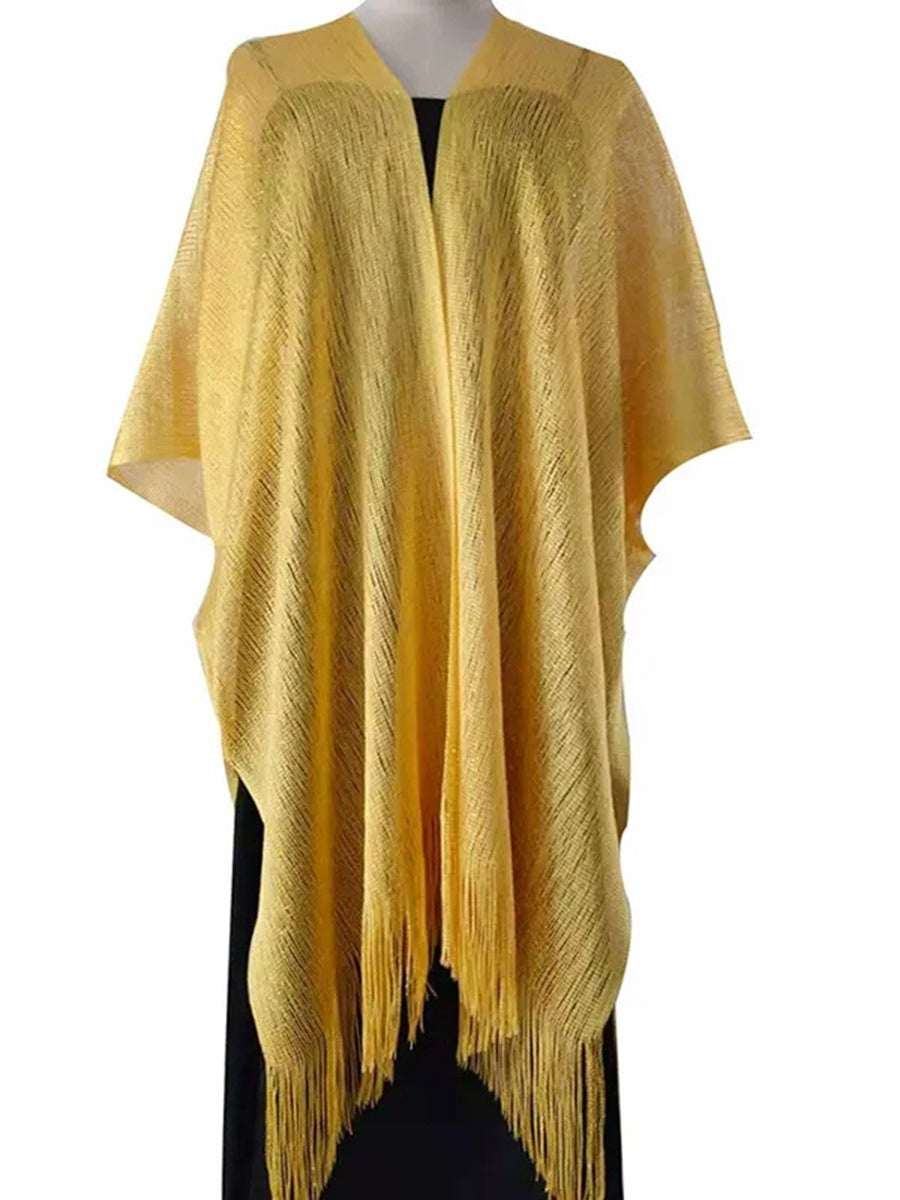 Women's Sparkling Solid Colored Party Scarf Cape with Tassels