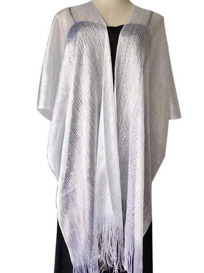 Women's Sparkling Solid Colored Party Scarf Cape with Tassels