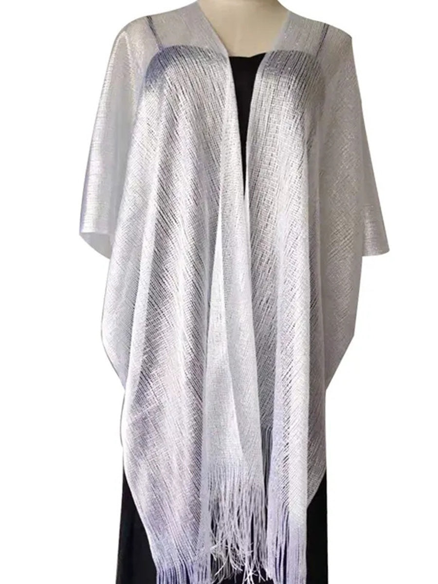 Women's Sparkling Solid Colored Party Scarf Cape with Tassels