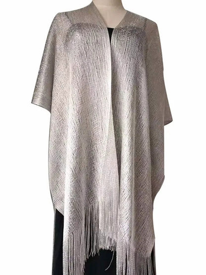 Women's Sparkling Solid Colored Party Scarf Cape with Tassels