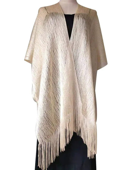 Women's Sparkling Solid Colored Party Scarf Cape with Tassels