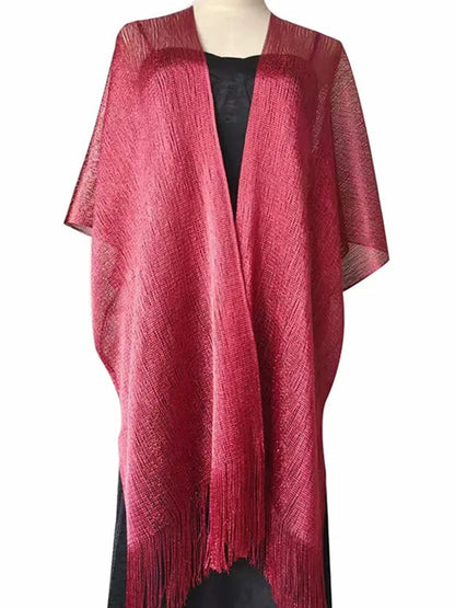Women's Sparkling Solid Colored Party Scarf Cape with Tassels