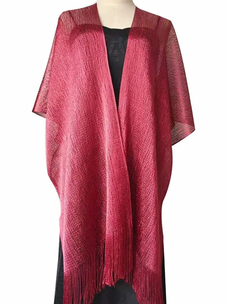 Women's Sparkling Solid Colored Party Scarf Cape with Tassels