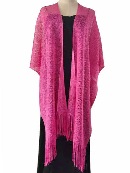 Women's Sparkling Solid Colored Party Scarf Cape with Tassels